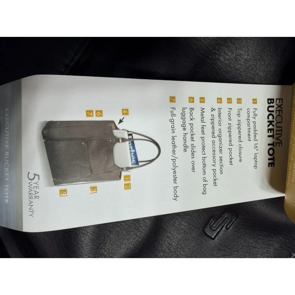 NWT Solo New York Executive Bucket Tote Brown Full Grain Leather Laptop Bag